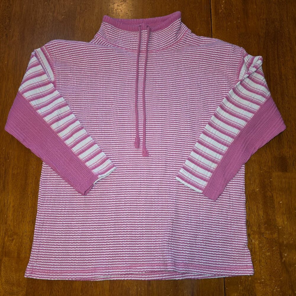 Women’s Long Sleeve Shirt Pullover Pink and White Stripes XL (16)